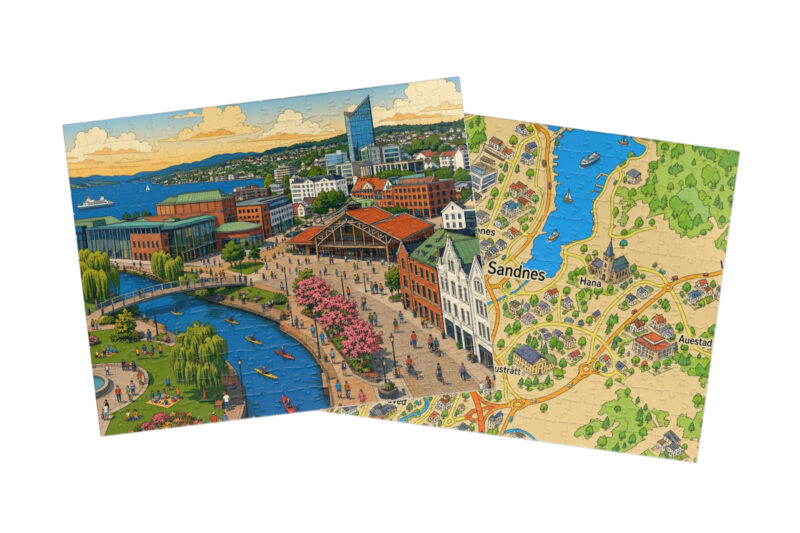Sandnes City + Map Puzzle Set
