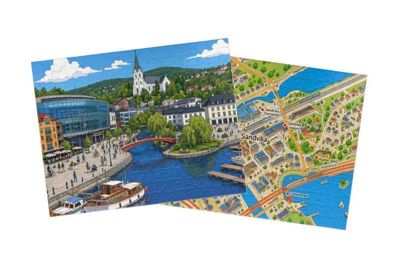 Sandvika — City + Map Puzzle Set