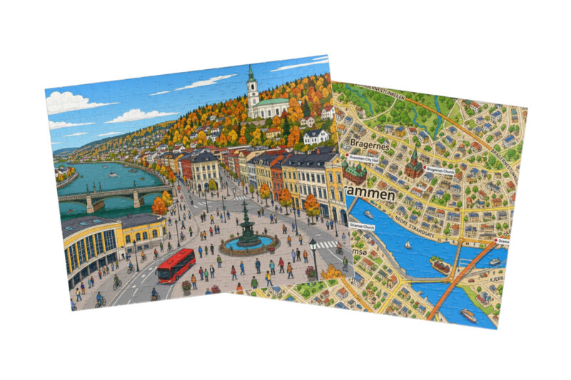 Drammen — City + Map Puzzle Set