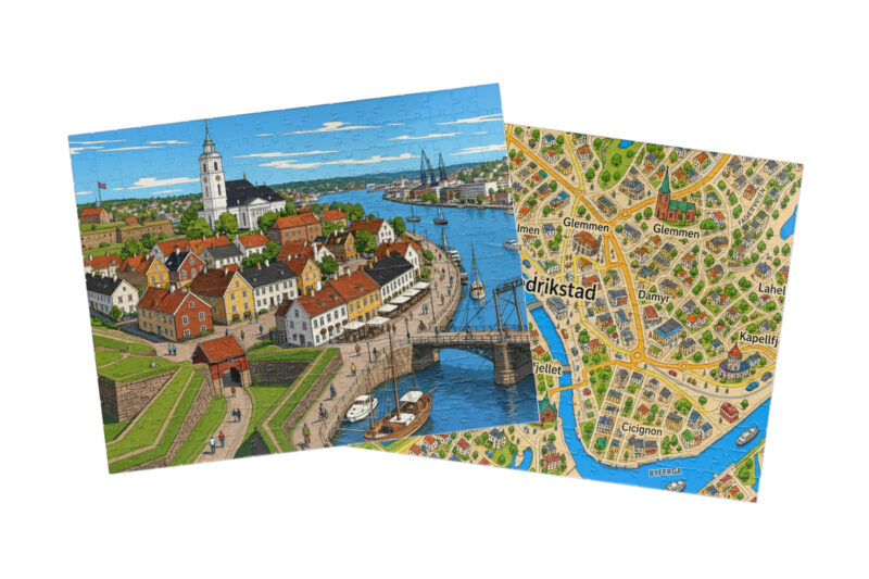 Fredrikstad — City + Map Puzzle Set