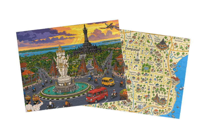 Denpasar City + Map Puzzle Set